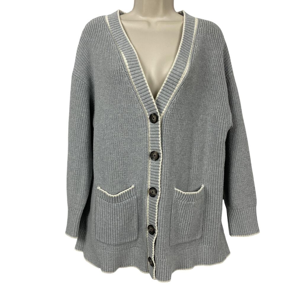 Old Navy Sweater Cardigan Womens XXL Gray Pockets Chunky‎ Knit Varsity Academia
